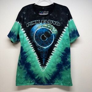Pink Floyd Pulse Liquid Blue Tie Dye 2 Sides Eye and Earth Mens T-Shirt L